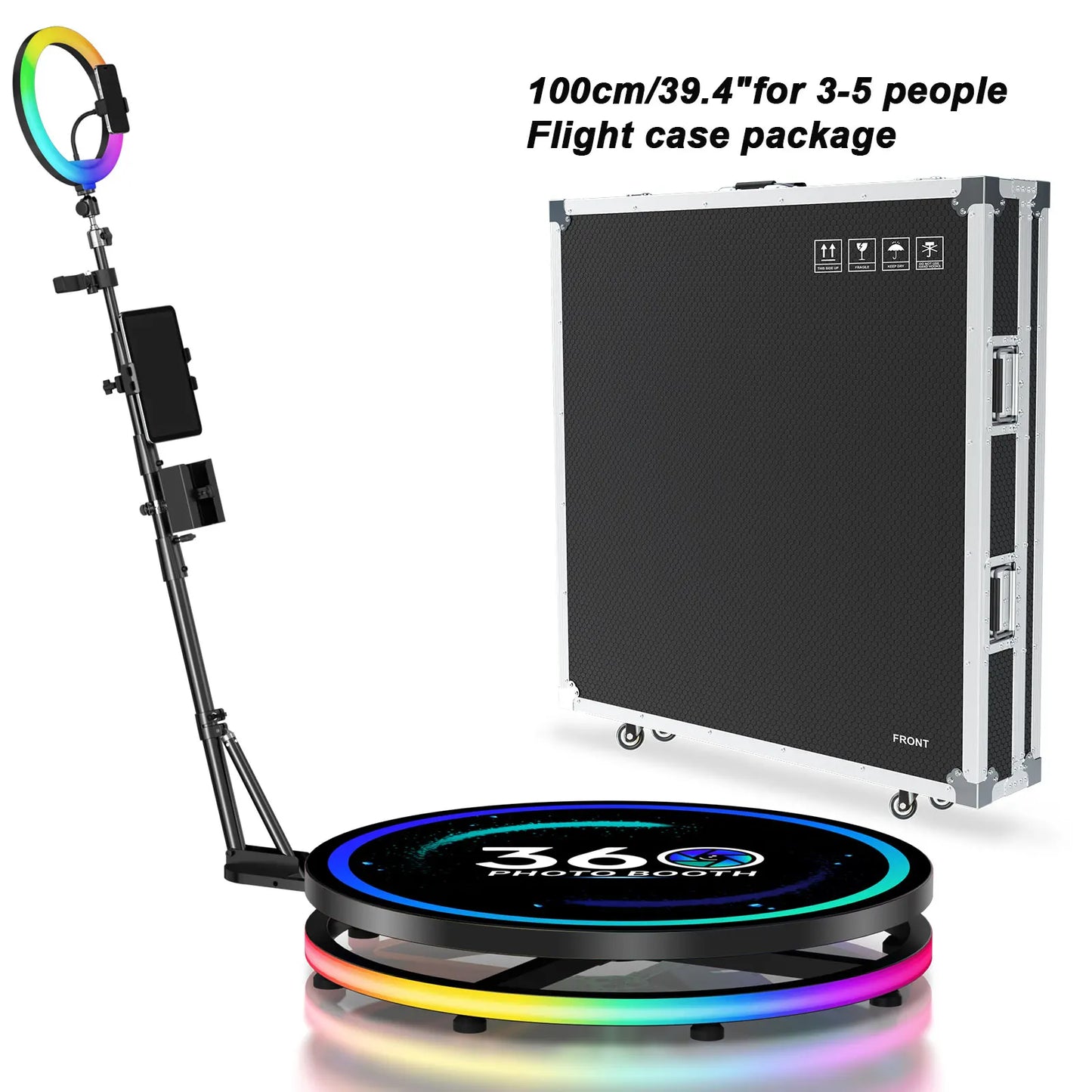 360 Photo Booth Rotating Machine With RGB Ring Light Case