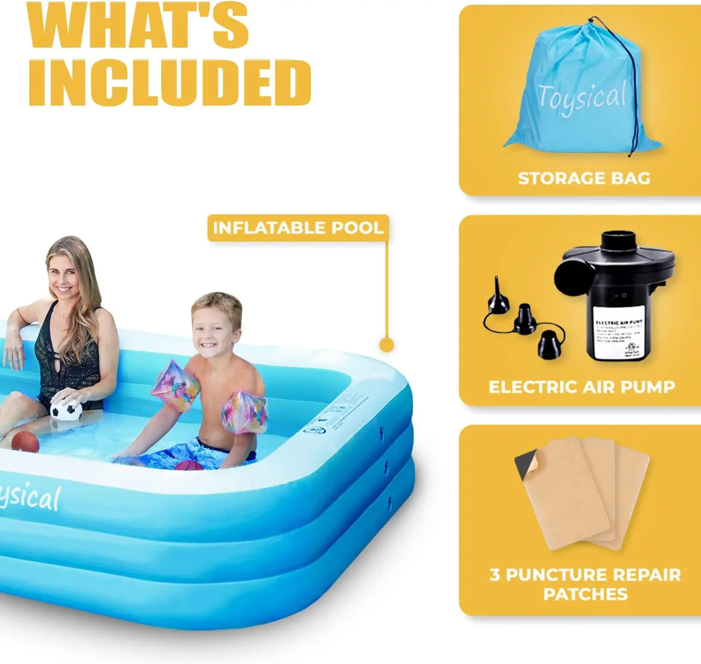 Inflatable Family Pool With Pump For Kids And Adults
