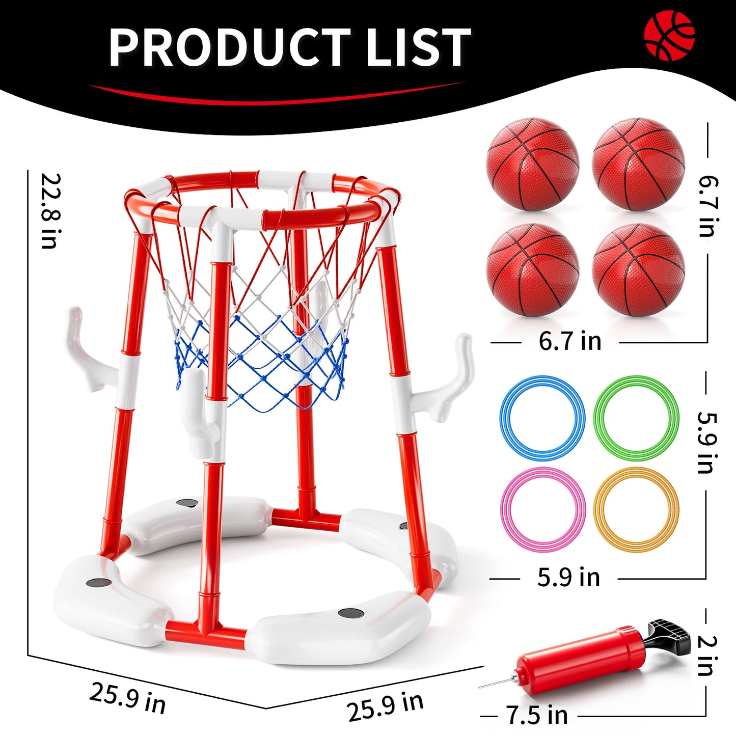 Floating Pool Basketball Hoop Game With 4 Balls And Net