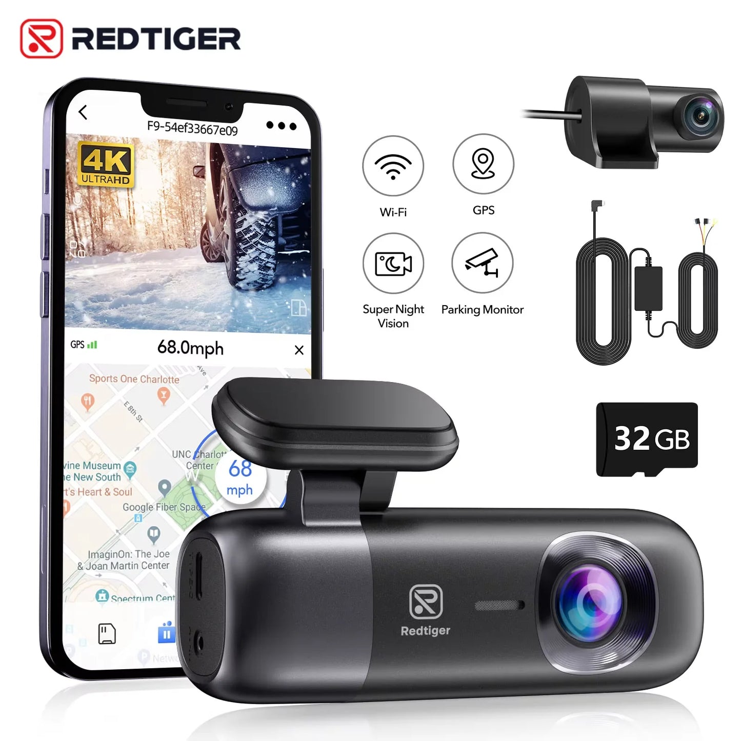 REDTIGER F9 Dash Cam 4K Front Rear WiFi GPS Parking