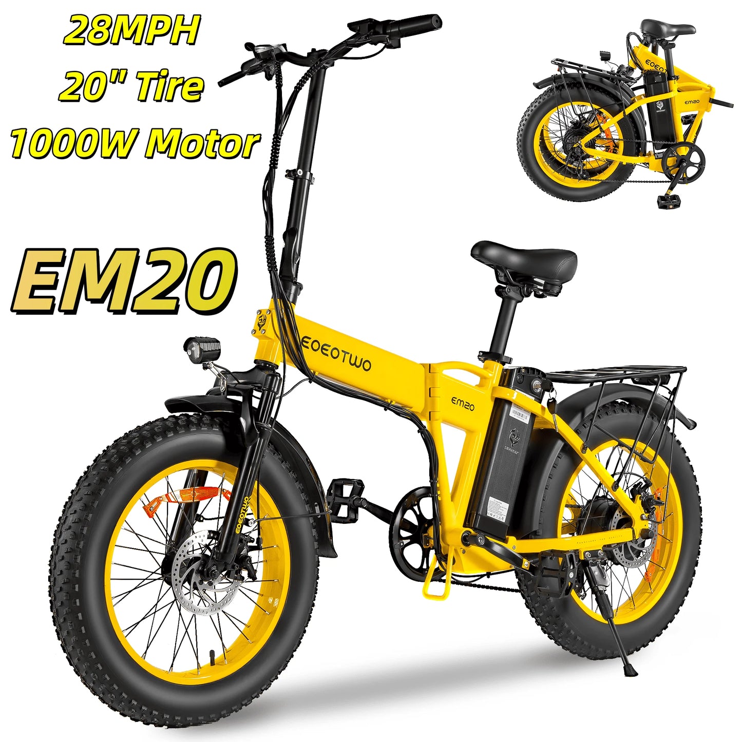 EOEOTWO E01 Electric Fat Tire Bike 60 Mile Range 34MPH