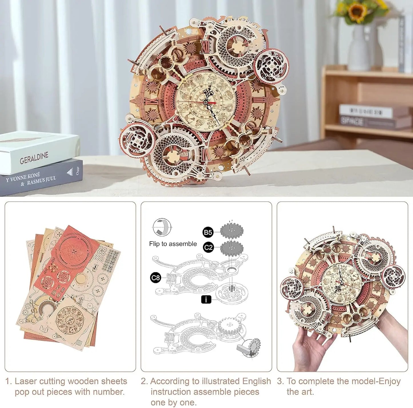 Robotime Wall Clock 3D Wooden Puzzle Mechanical Building Kit