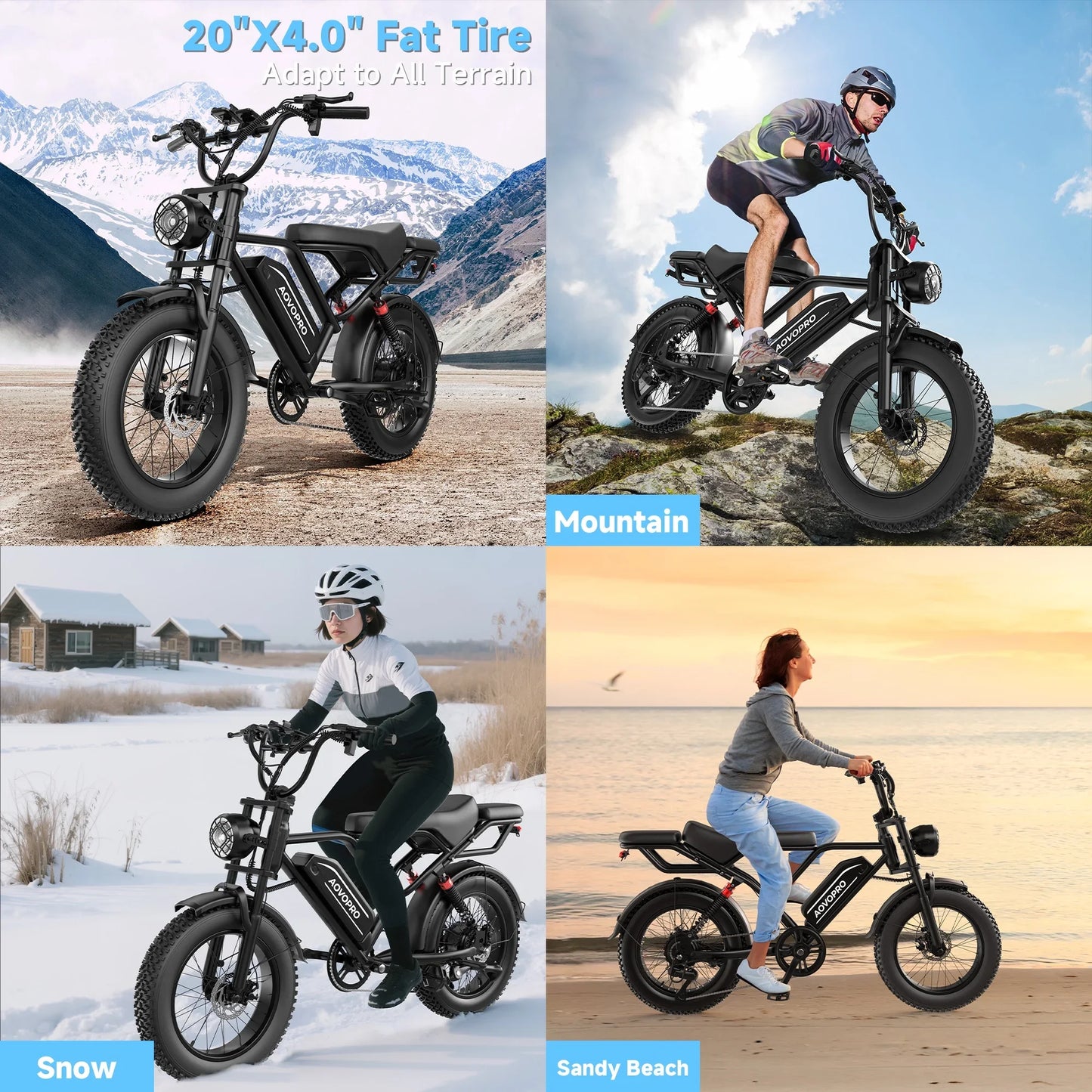 AOVOPRO AP20 Electric Fat Tire Bike 1500W 31MPH Top Speed