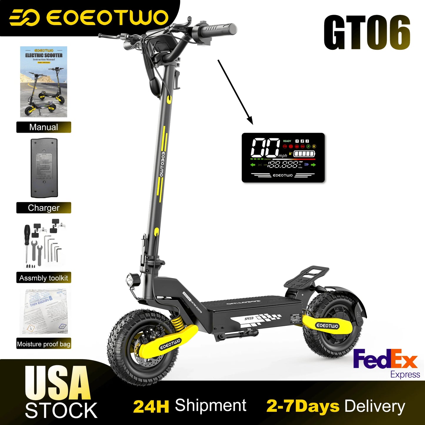EOEOTWO 1200W Off Road Electric Scooter Adults 48V 30MPH Foldable