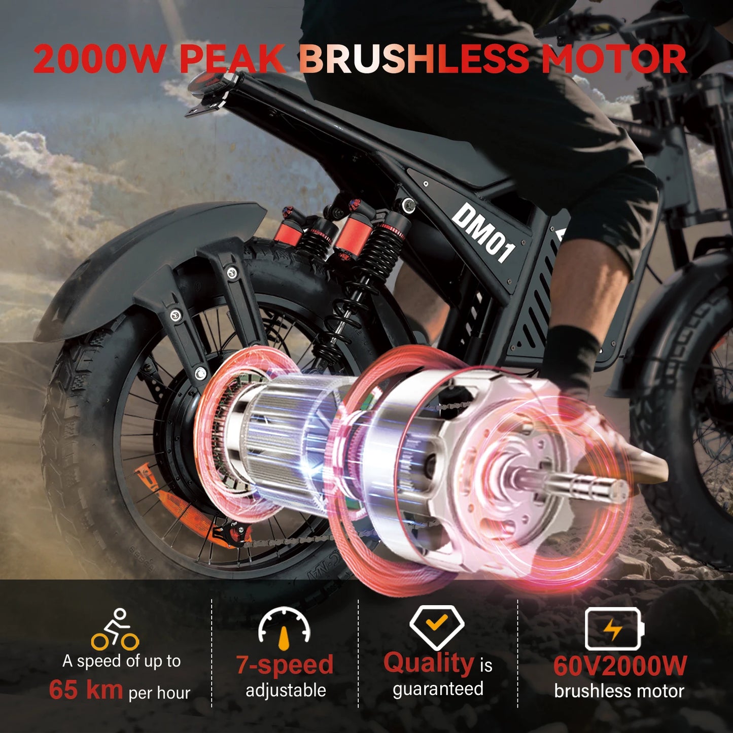Baolujie DM01 60V 30Ah Electric Bike Long Range 42 MPH