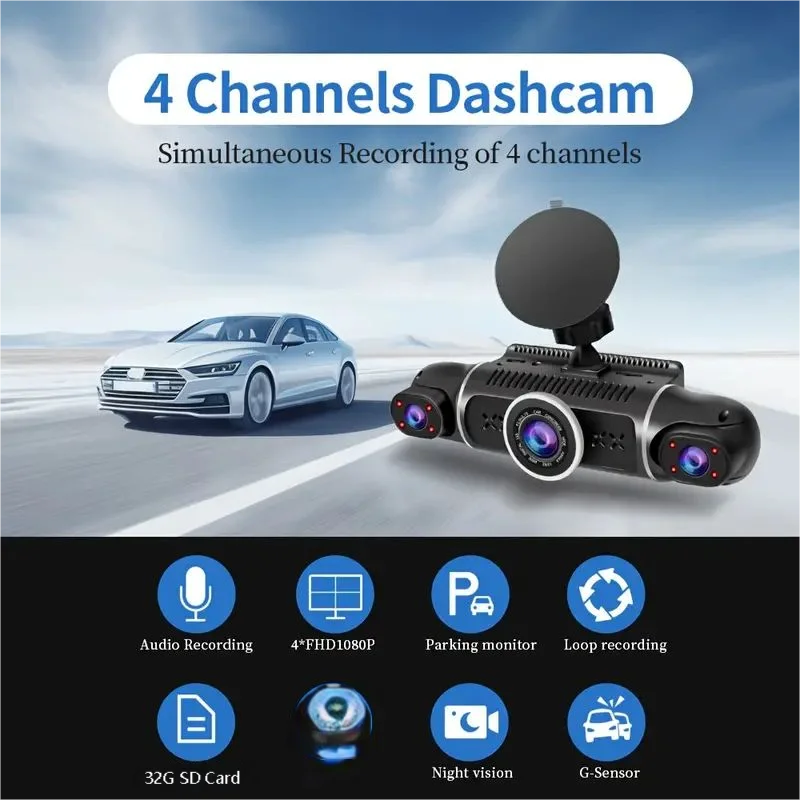 TFFRDN Car DVR Camera 4 Channel 4 Screen Parking Monitor