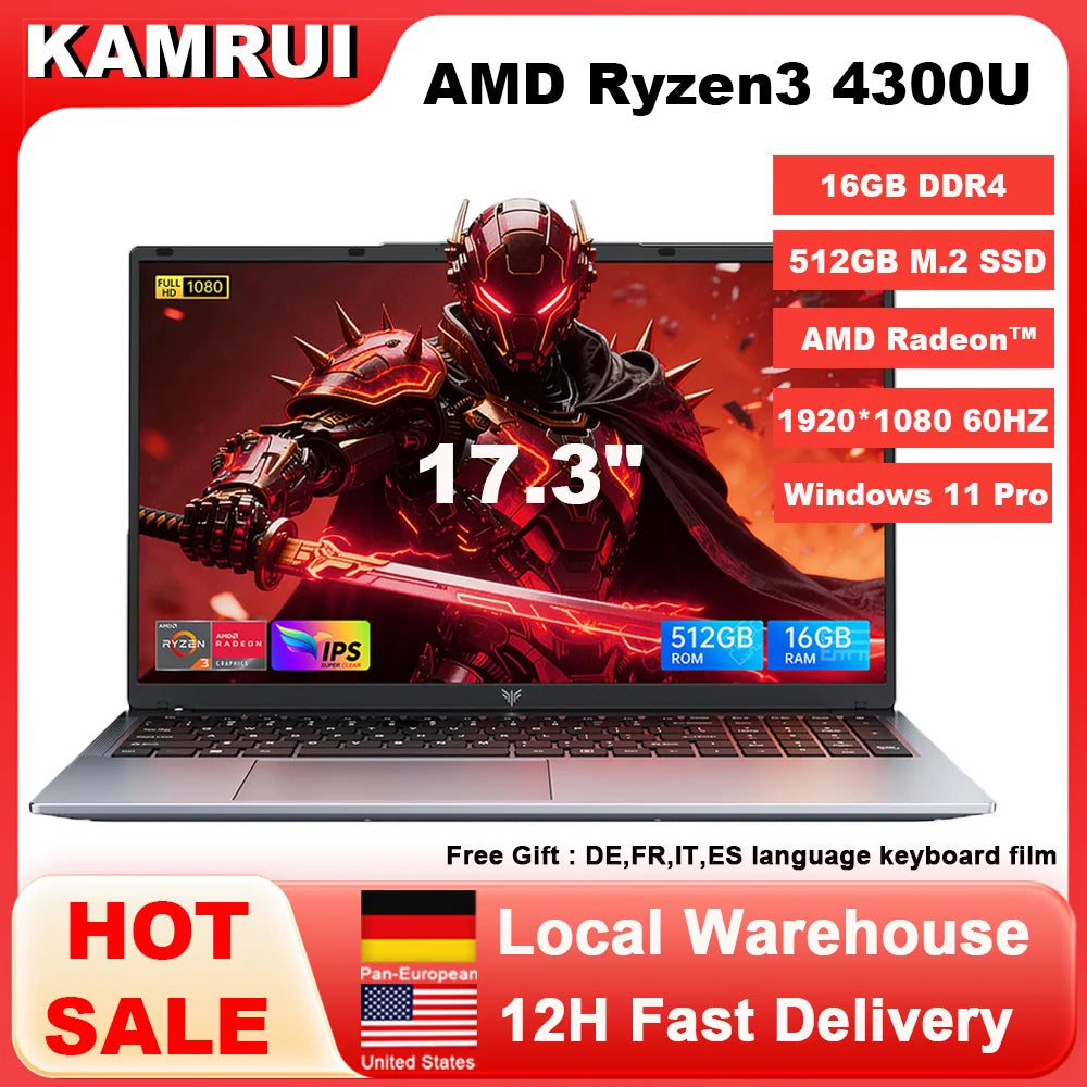 KAMRUI Ryzen 3 4300U Laptop 16GB 512GB PCIe SSD Windows11Pro