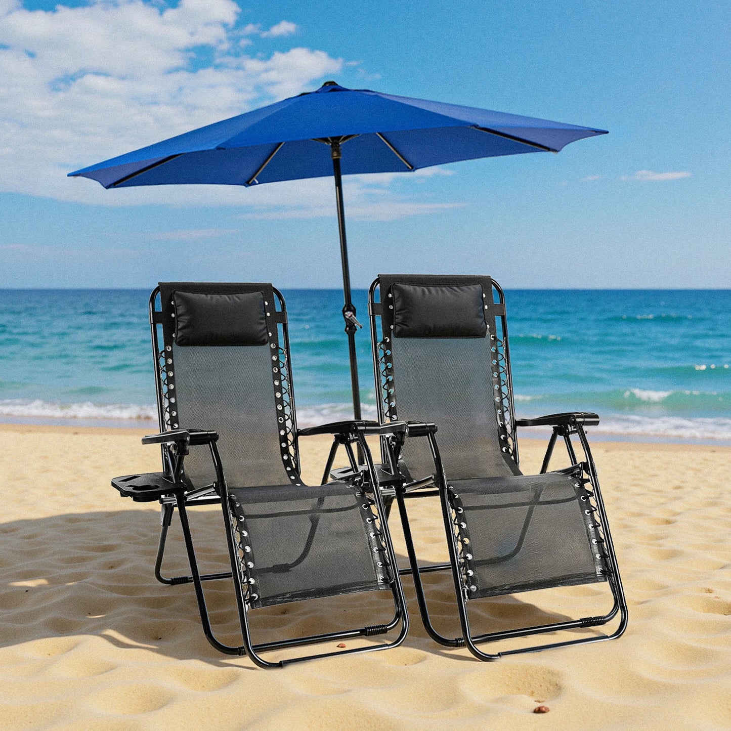 JHK Zero Gravity Two Pack Portable Recliners With Cup Holders