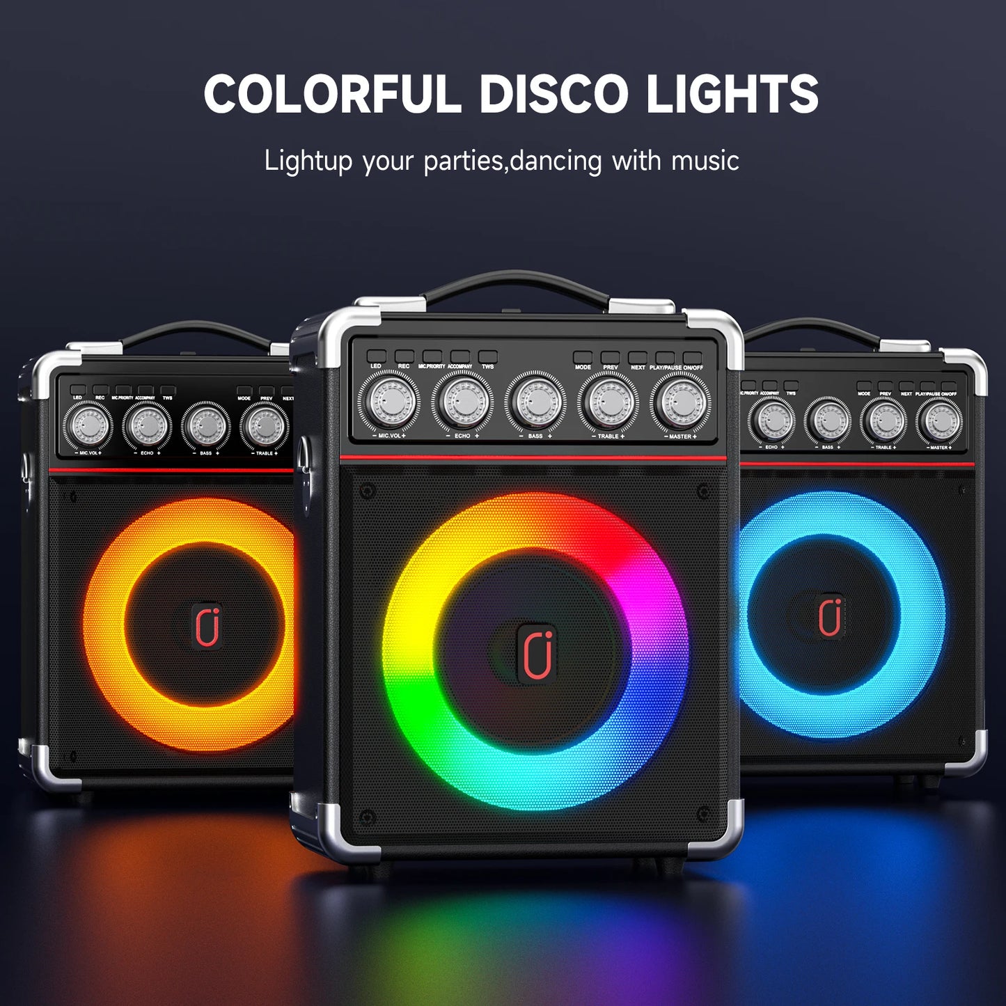 FanFun Portable Karaoke Speaker With Microphones DJ Lighting PA System
