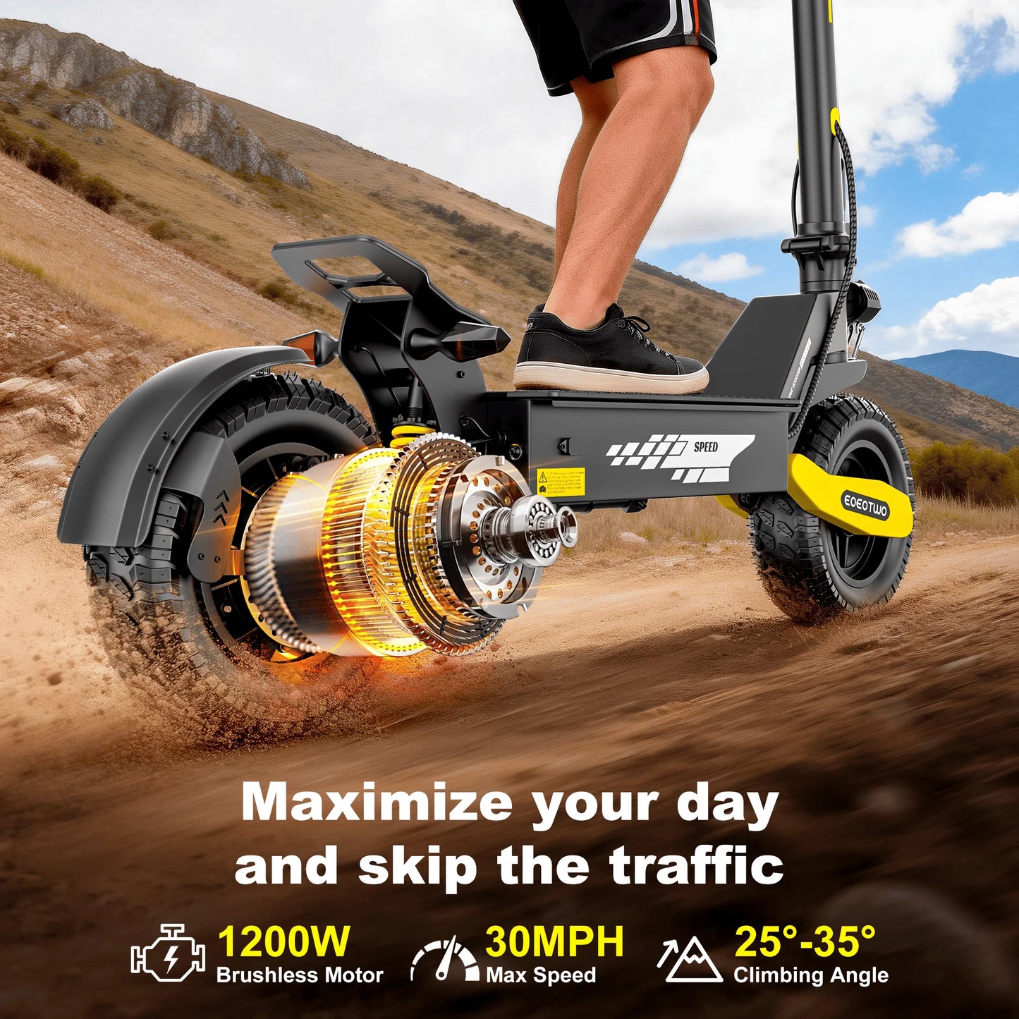 EOEOTWO 1200W Off Road Electric Scooter Adults 48V 30MPH Foldable