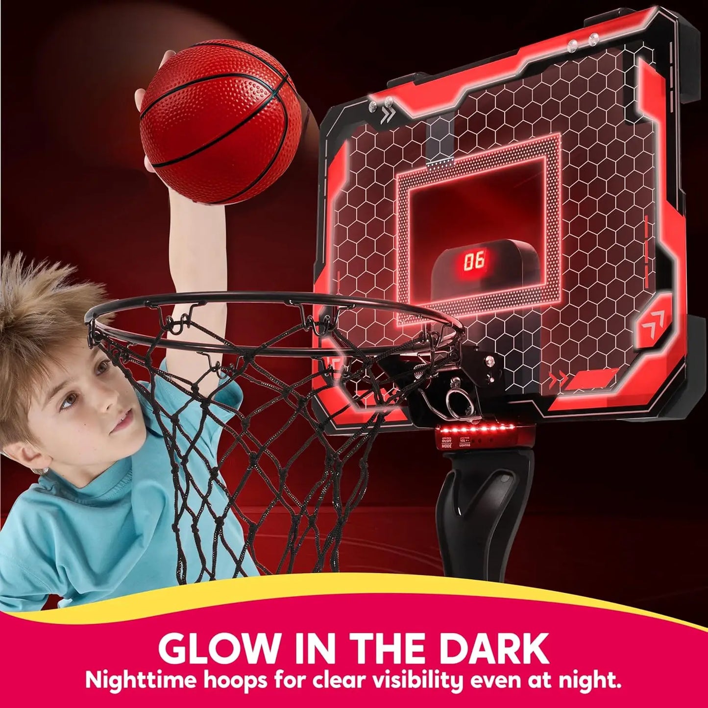 Joyfy Over-the-Door Mini Indoor Basketball Hoop With Light Up Scoreboard