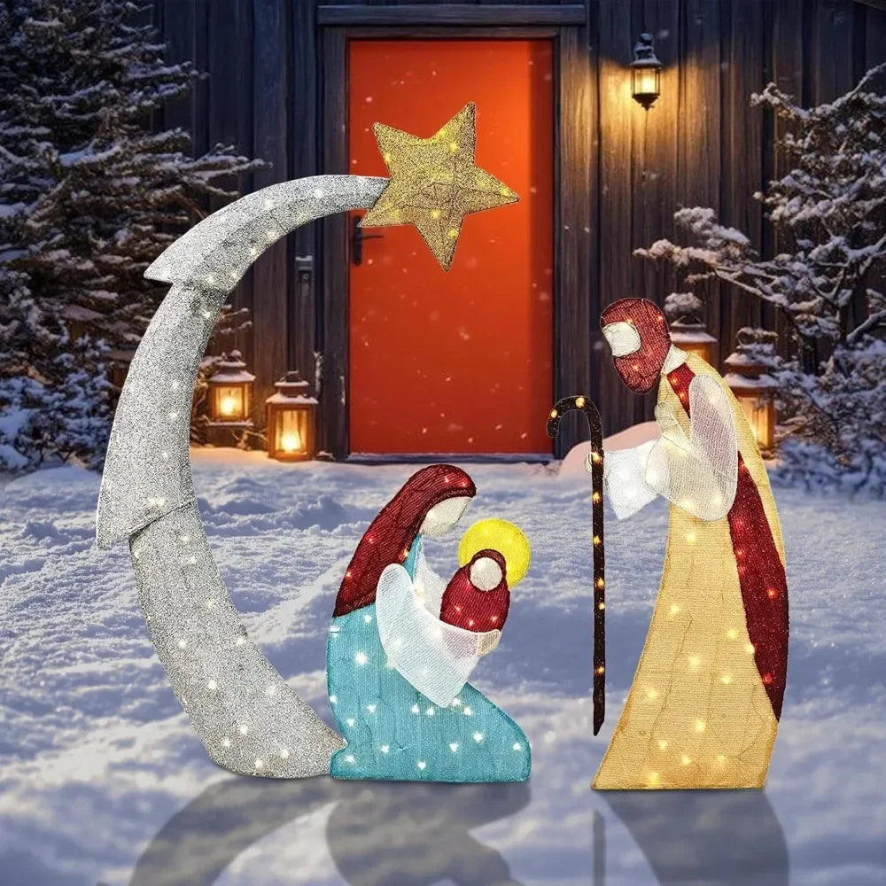 DIAMRICN Lighted Outdoor Nativity Scene Christmas Decoration With Stakes