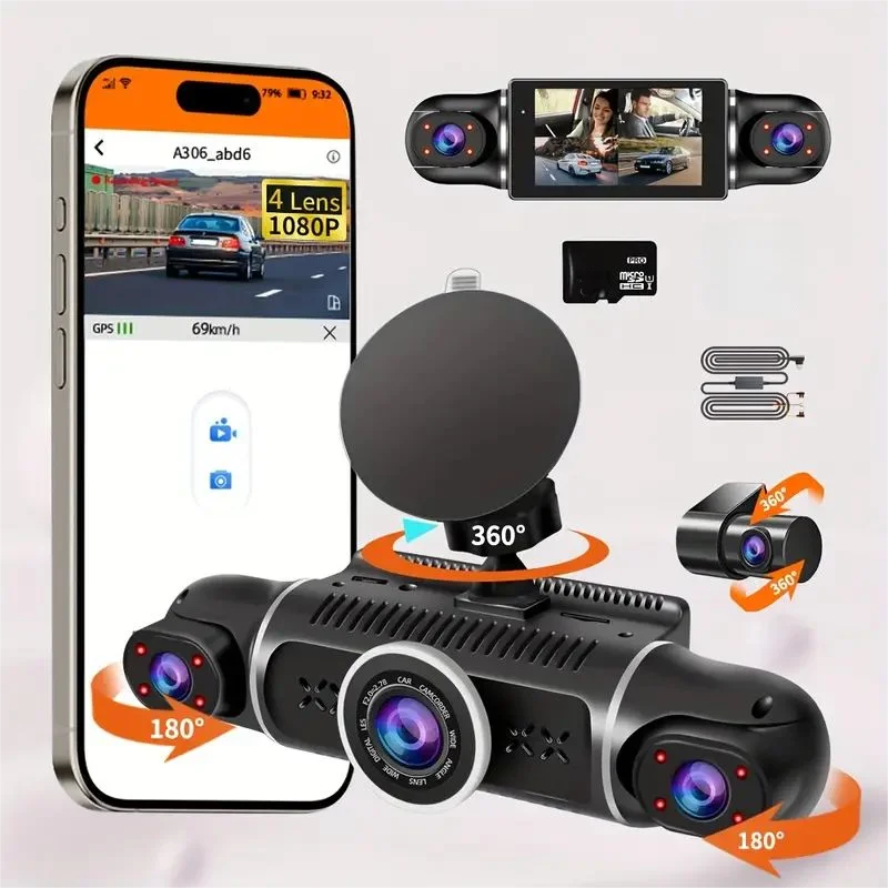 TFFRDN Car Dash Cam 4 Channel Quad DVR for Parking