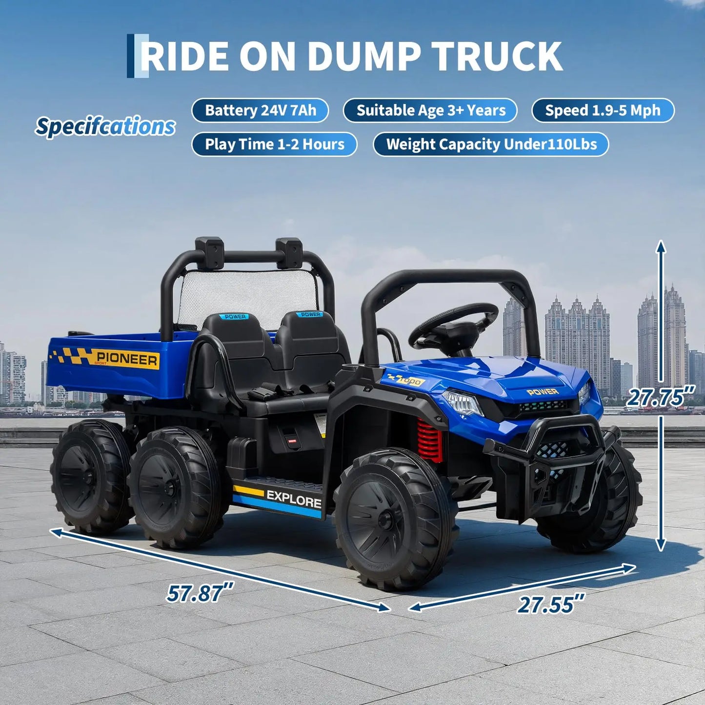 24V Two Seater Ride On Dump Truck 4WD Remote Control