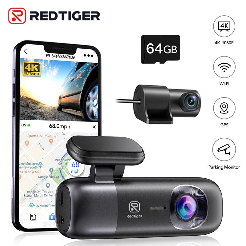 REDTIGER F9 Dash Cam 4K Front Rear WiFi GPS Parking