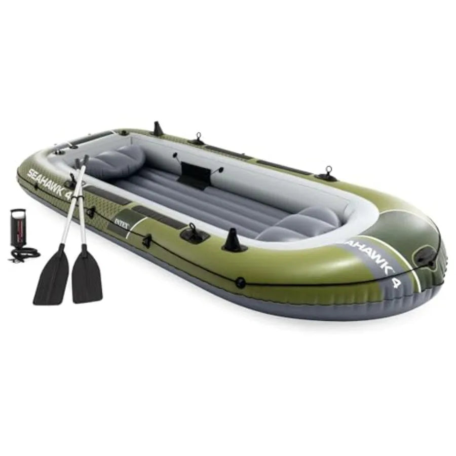 Inflatable Fishing Boat With Oars And Rod Holders Gear Pouch
