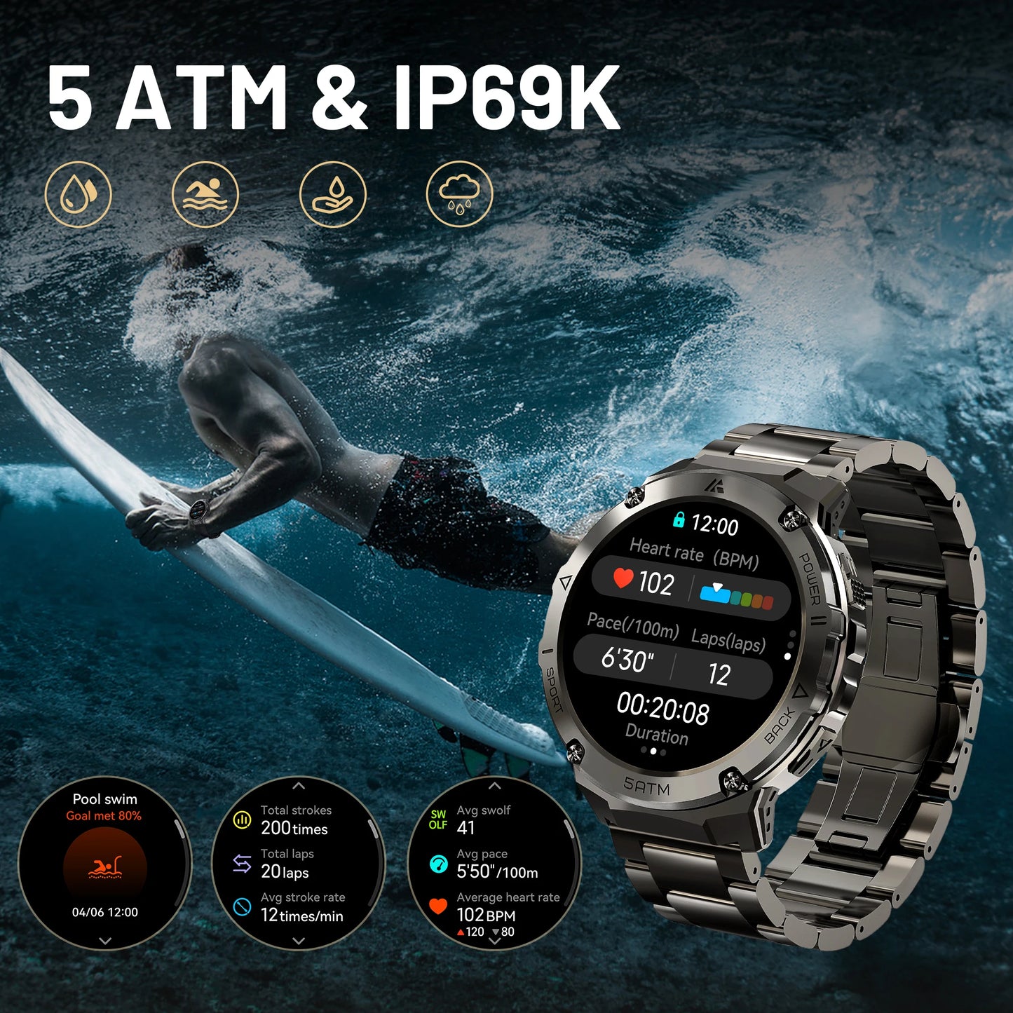 Ticwris T3E GPS Smart Watch AMOLED Compass Bluetooth Call 5ATM