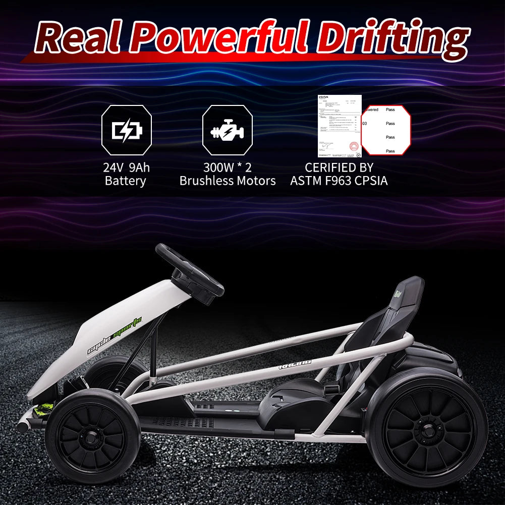 24V Electric Go Kart For Kids 8 To 12 Dual 300W Motors Ride On Toy