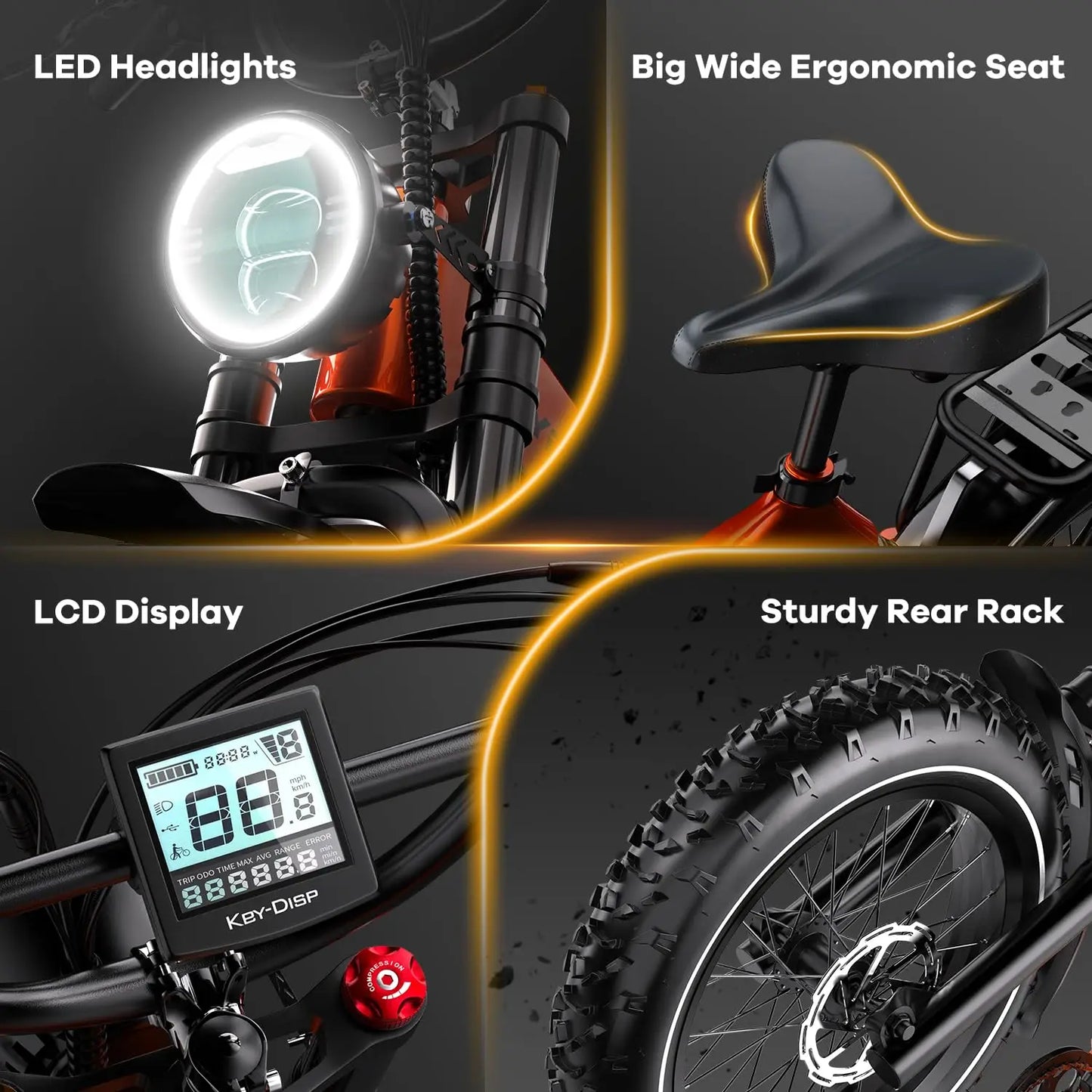 Taluscondor Folding 2000W Fat Tire Electric Bike Built In Battery