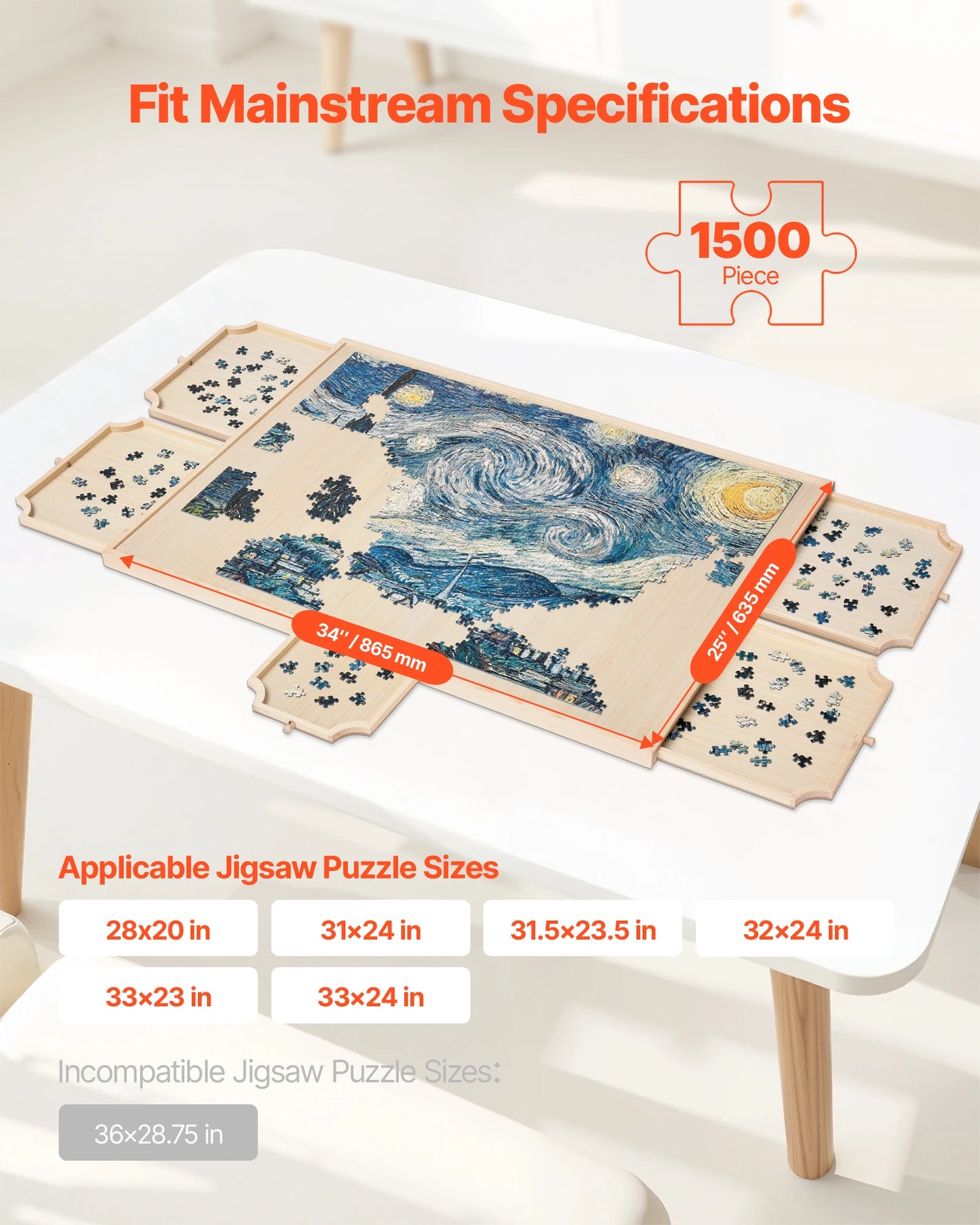 SucceBuy 1500 Piece Rotating Puzzle Board With Drawers And Cover