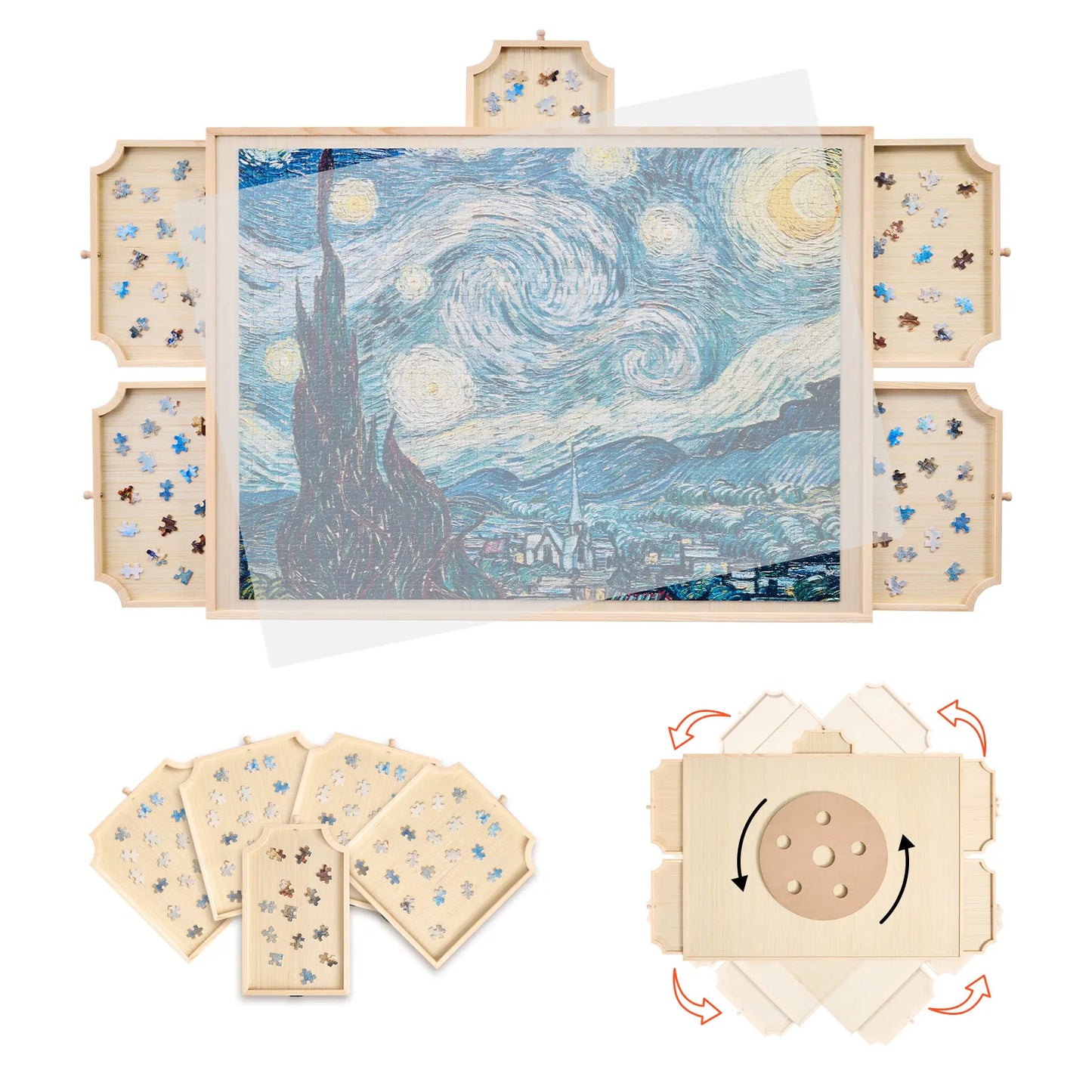 SucceBuy 1500 Piece Rotating Puzzle Board With Drawers And Cover