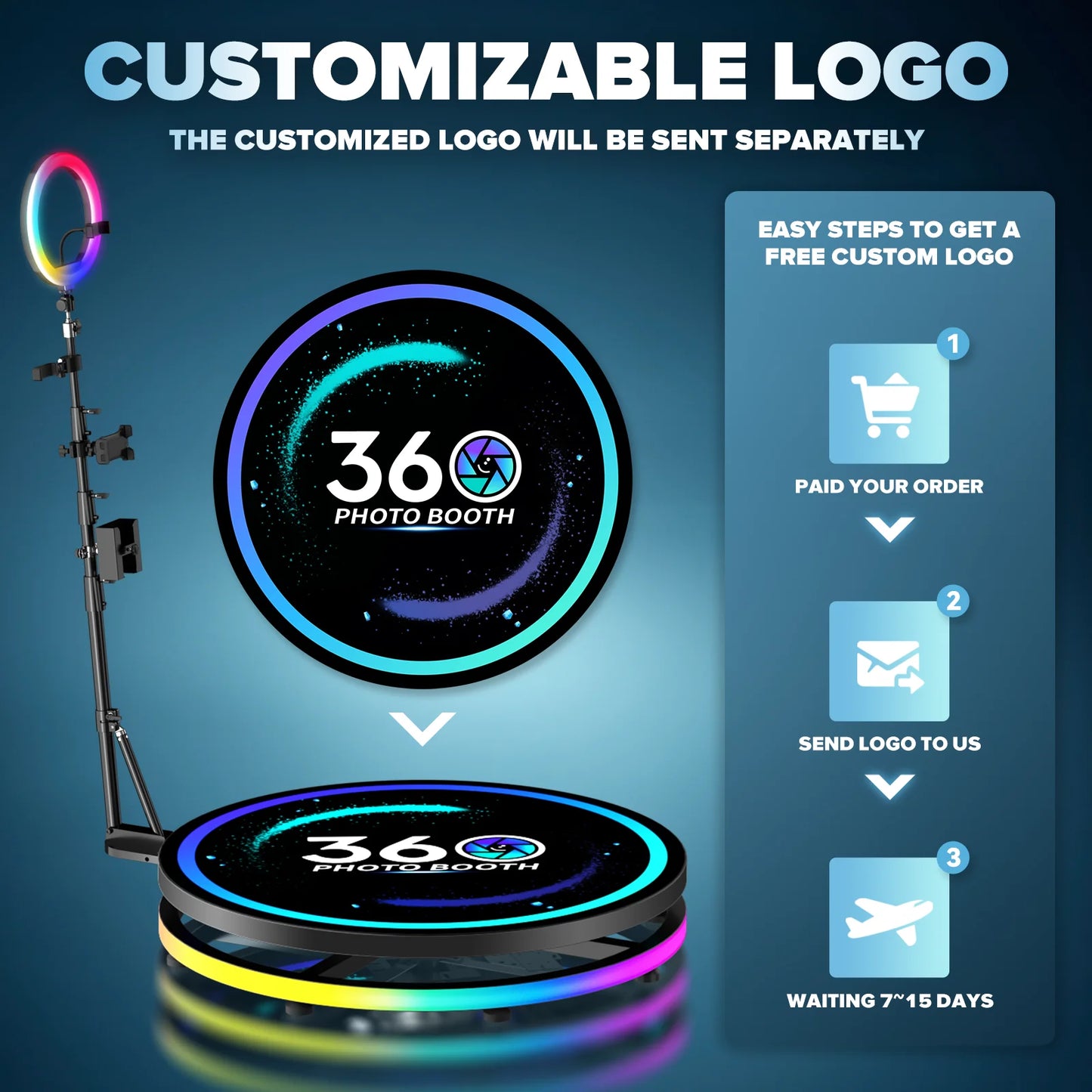 360 Photo Booth Rotating Machine With RGB Ring Light Case