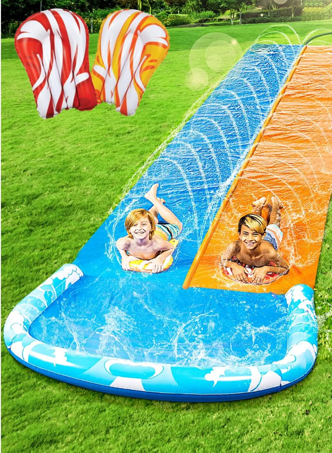 Joyfy Water Slide With Sprinkler And 2 Bodyboards For Kids