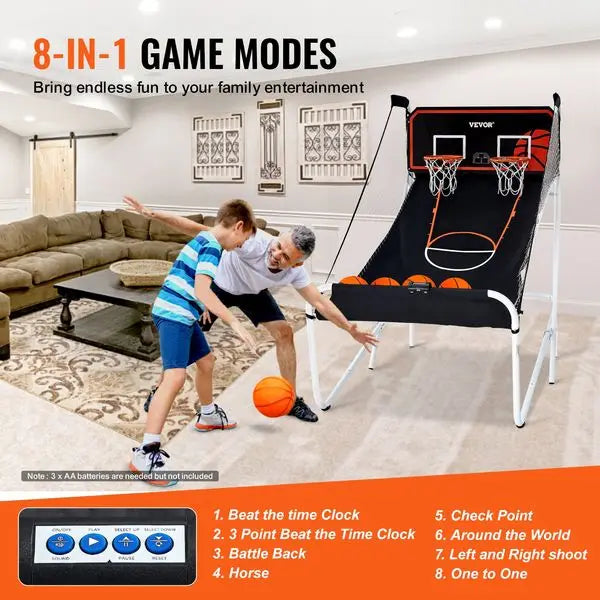 Foldable 2 Player Indoor Basketball Arcade Game With 5 Balls