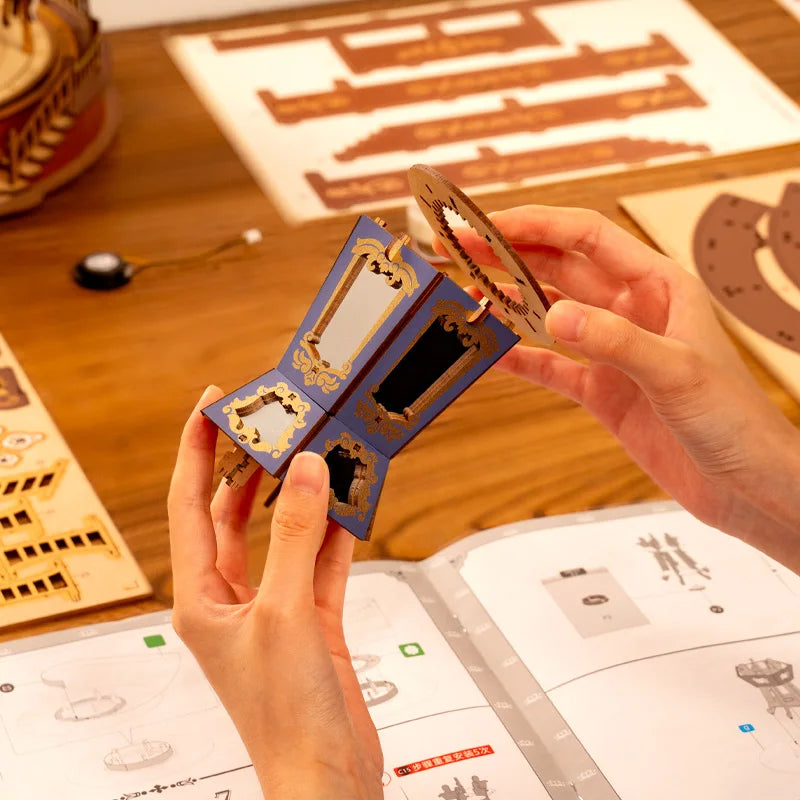 Robotime 3D Wooden Puzzle Carousel Music Box With LED Lights