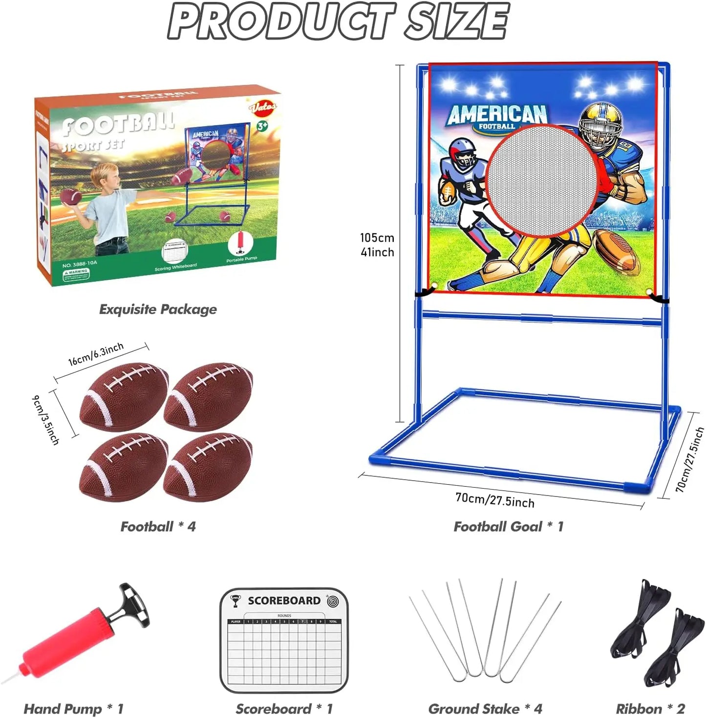 VATOS Football Toss Target Set With 4 Inflatable Footballs