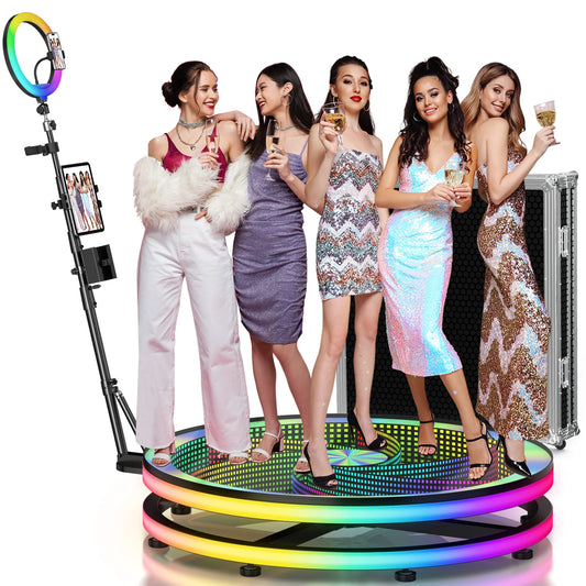 39.4" 360 Photo Booth for 5 People with Glass Stage 360 Photobooth Machine with APP/Remote Cotrol 360Photo Booth for Parties