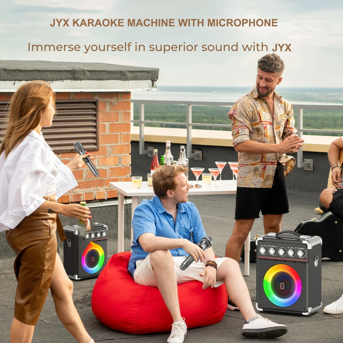 FanFun Karaoke Speaker With Microphones And DJ Lighting PA System