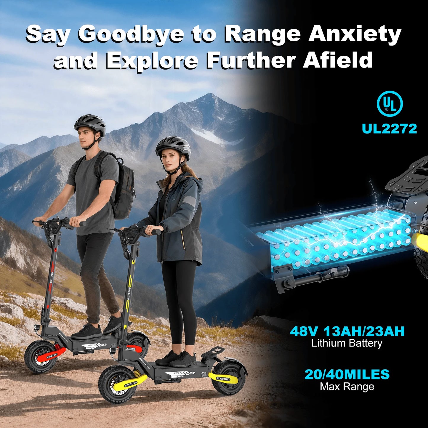 EOEOTWO 1200W Off Road Electric Scooter 48V Fast 30MPH