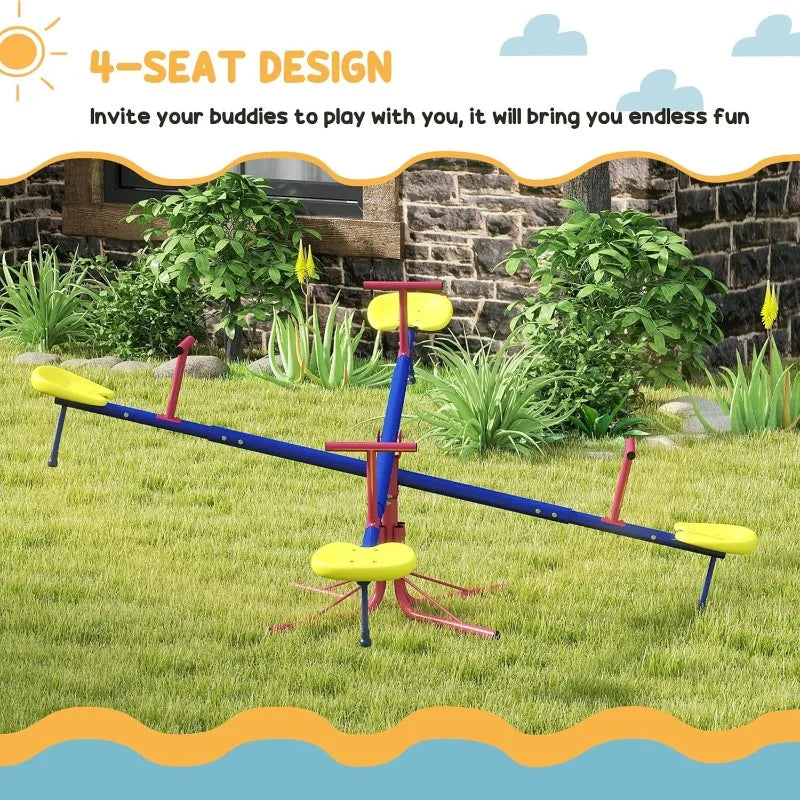YTYIN 360 Degree Seesaw Teeter Totter For Kids Four Seater
