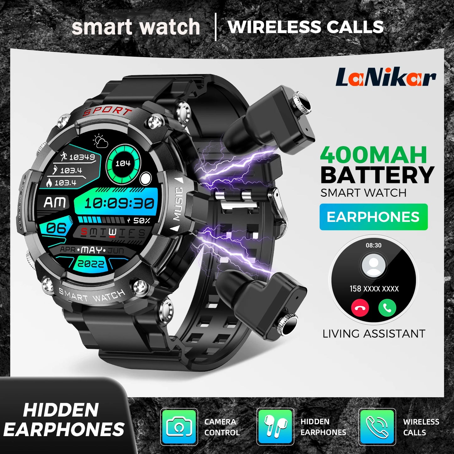 LaNikar Smart Watch With AMOLED Display SpO2 Blood Pressure Monitor