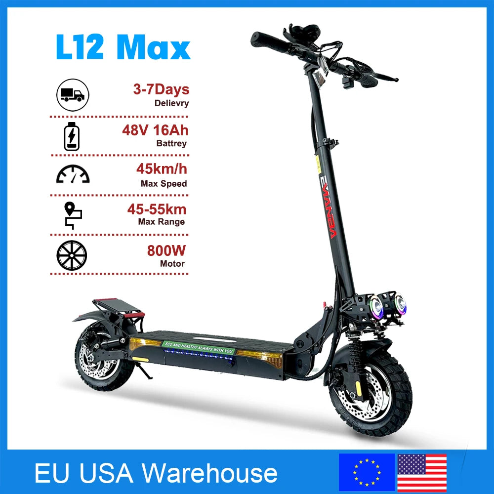 L12 Max 800W 48V Folding Electric Scooter Off Road Tires