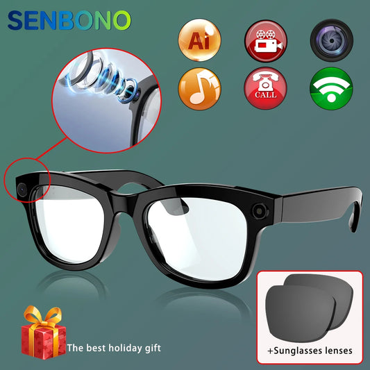 SENBONO Camera Smart Glasses With AI Photo Recognition And Bluetooth Translator