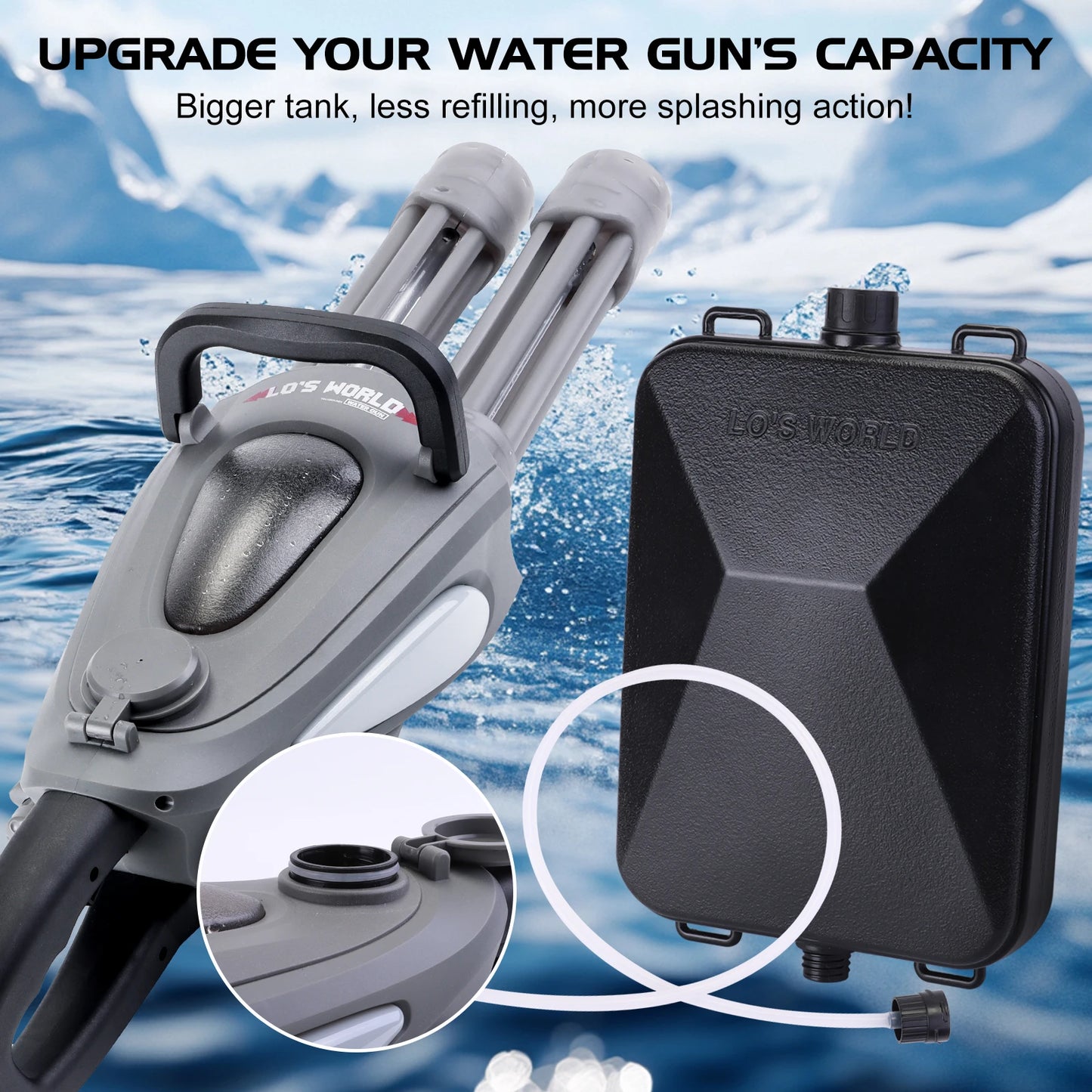 Kids Electric Water Gun LED Double Barrel Blaster With Backpack