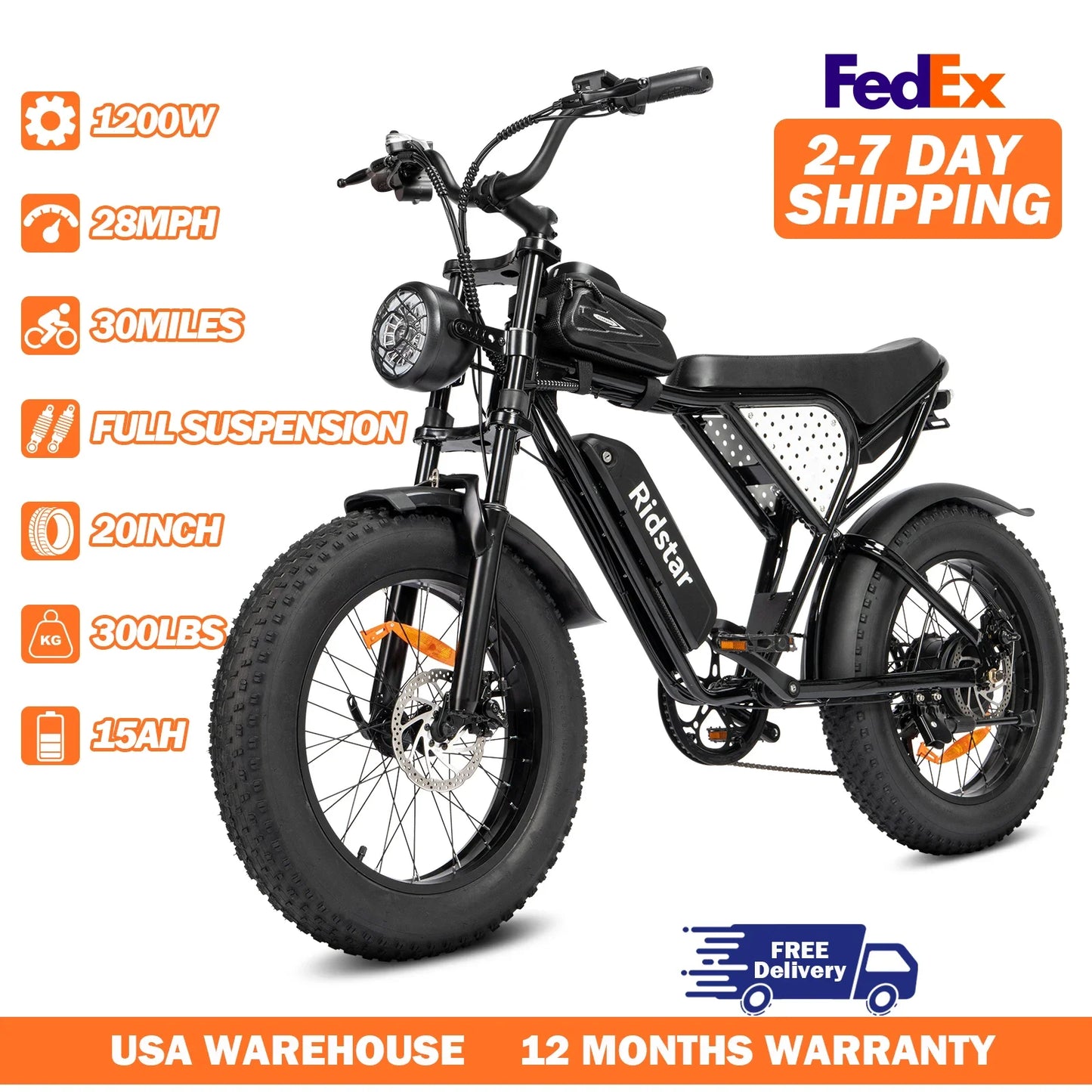 RIDSTAR Q20 Lite Fat Tire Electric Bike 1200W All Terrain