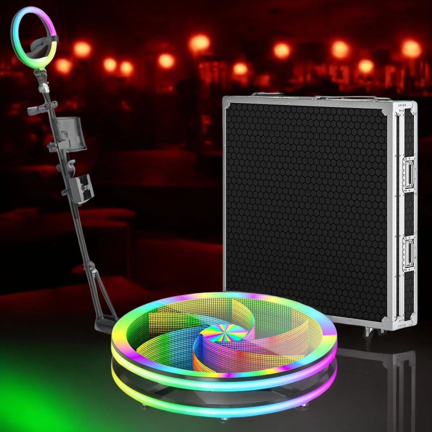 39.4 Inch 360 Photo Booth for 5 People With Glass Stage Photo Booth Machine With App and Remote Control for Parties