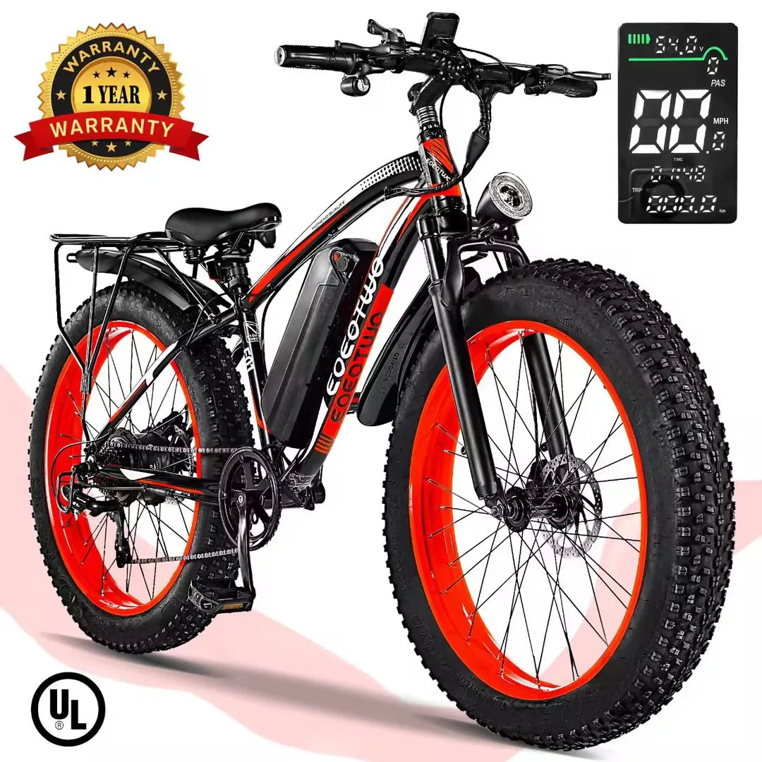 EOEOTWO E01 Electric Fat Tire Bike 60 Mile Range 34MPH