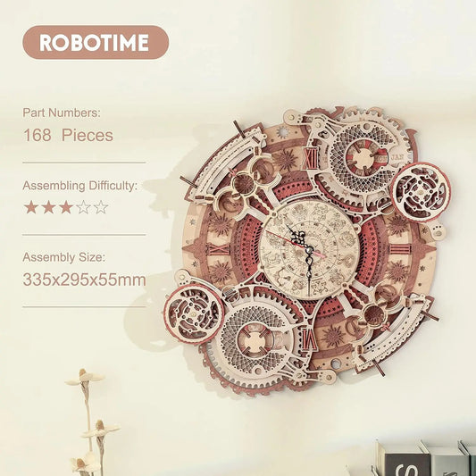 Robotime 3D Wooden Wall Clock Puzzle Kit For Mechanical Building