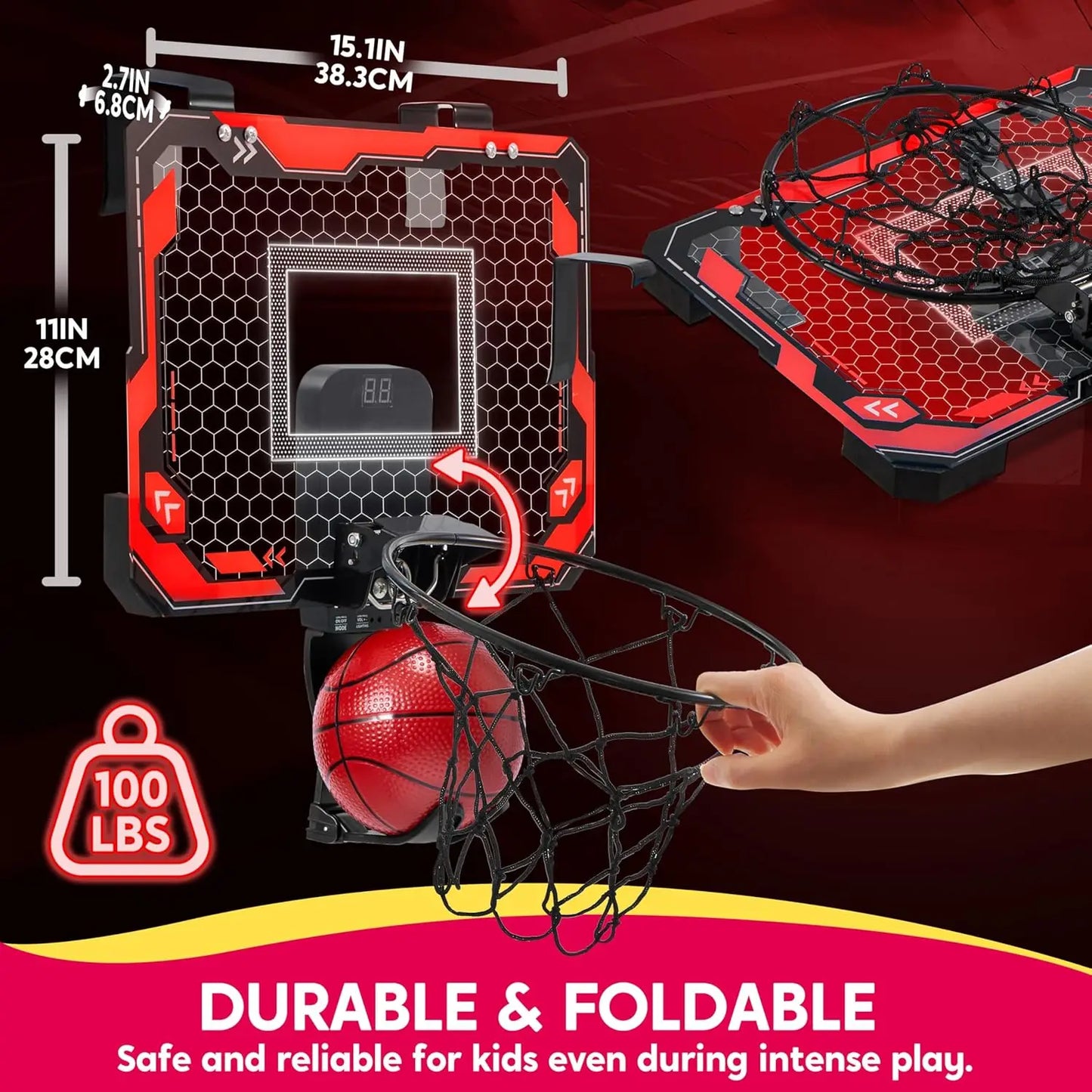 Joyfy Over-the-Door Mini Indoor Basketball Hoop With Light Up Scoreboard