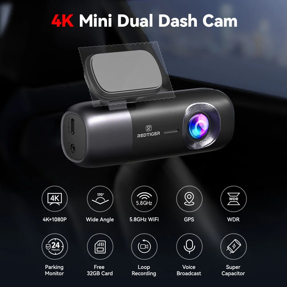 REDTIGER F9 Dash Cam 4K Front Rear WiFi GPS Parking