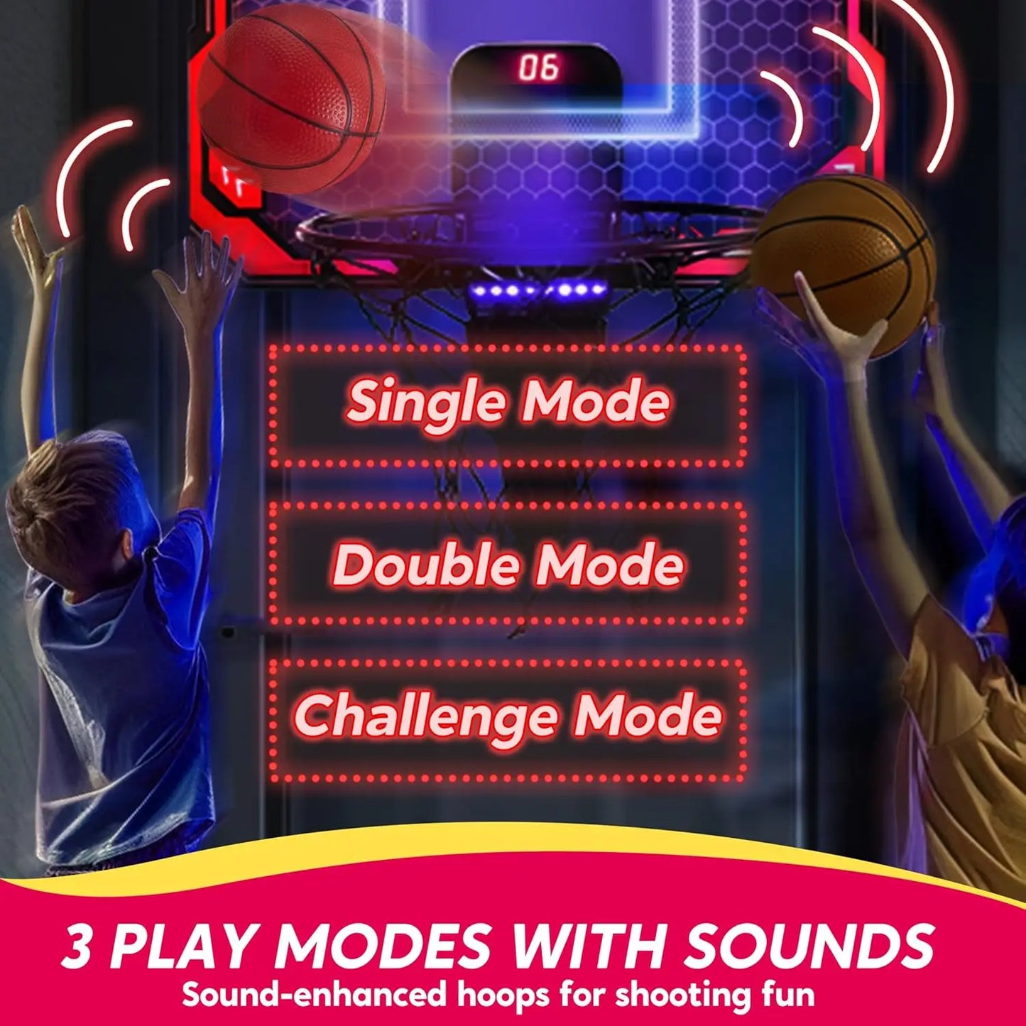 Joyfy Over-the-Door Mini Indoor Basketball Hoop With Light Up Scoreboard