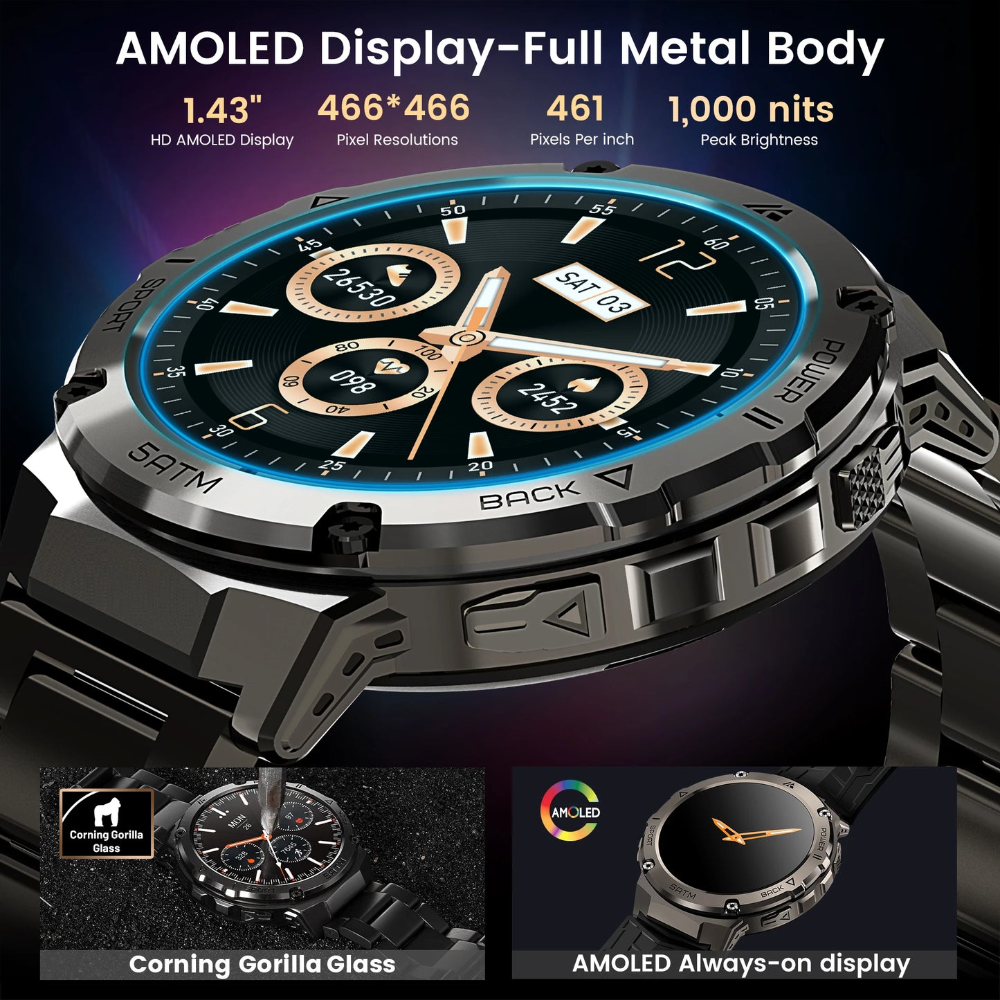 Ticwris T3E GPS Smart Watch AMOLED Compass Bluetooth Call 5ATM