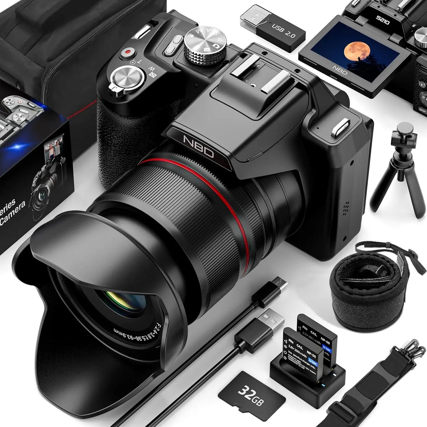 NBD 5K Digital Cameras for Photography 16X Optical Zoom Camera with WiFi & App Control, Vlogging Camera with 180°Flipable Screen