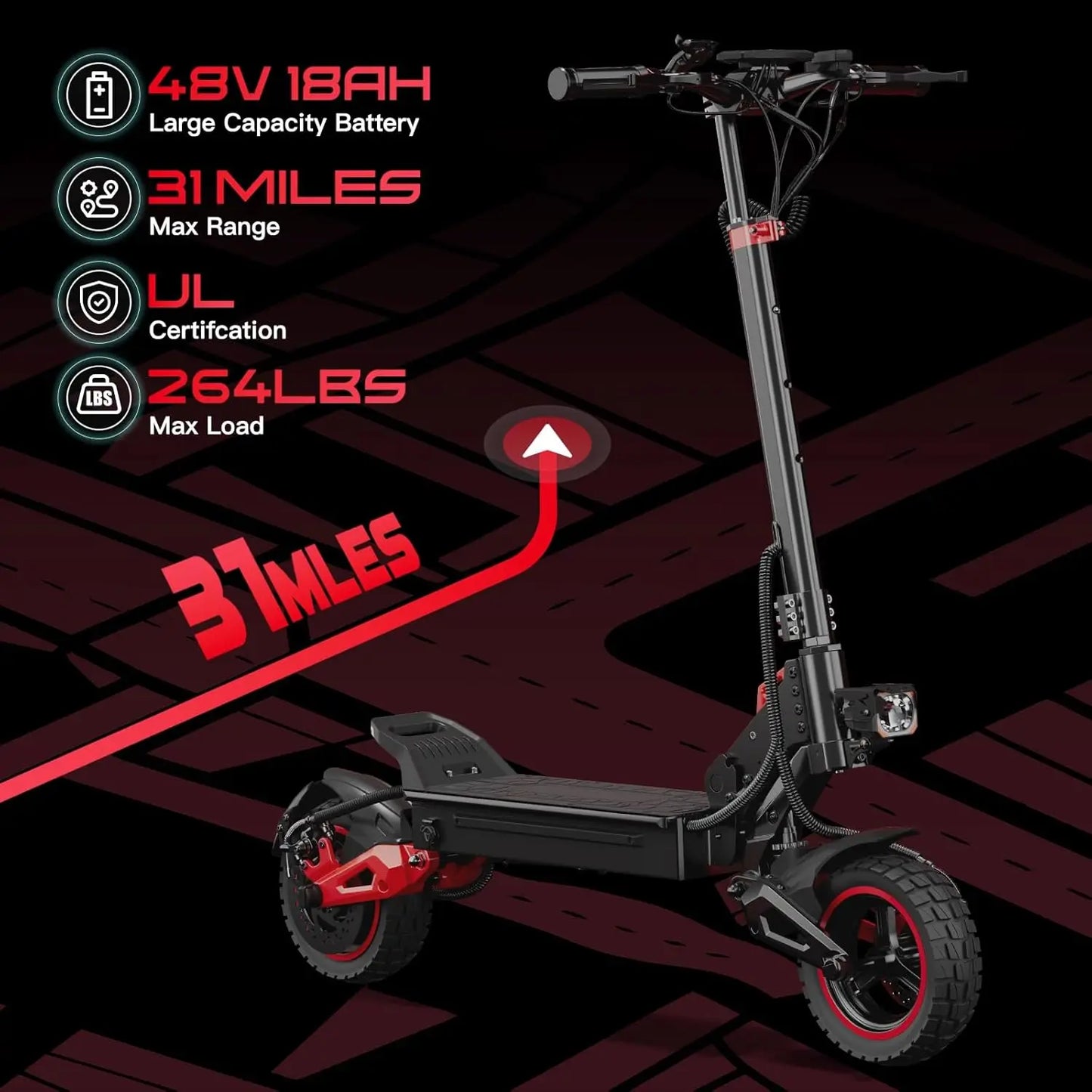 Electric Scooter 1600W 48V 18Ah Folding Off Road 32 MPH