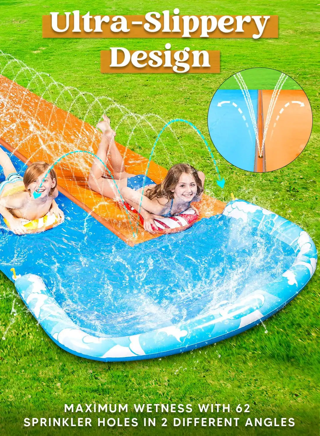 Joyfy Water Slide With Sprinkler And 2 Bodyboards For Kids