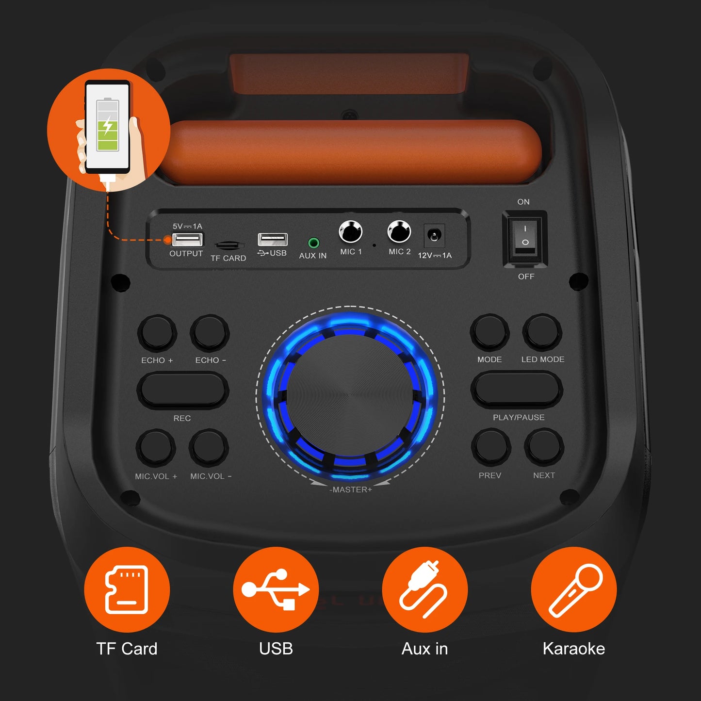 FanFun Karaoke Machine with 2 Wireless Microphones Portable Bluetooth Speaker